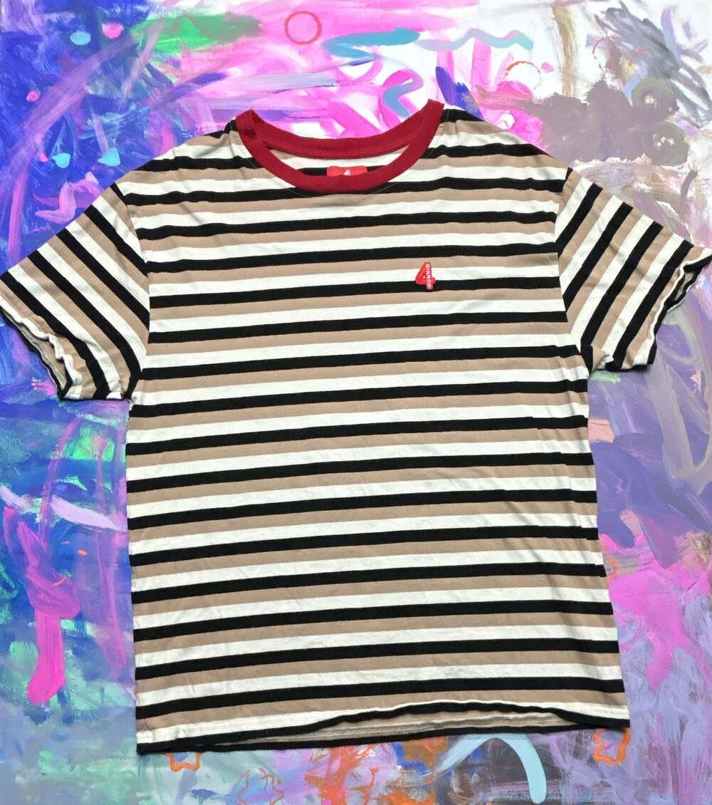 YG  4Hunnid T-Shirt stripes with Black, tan, and white